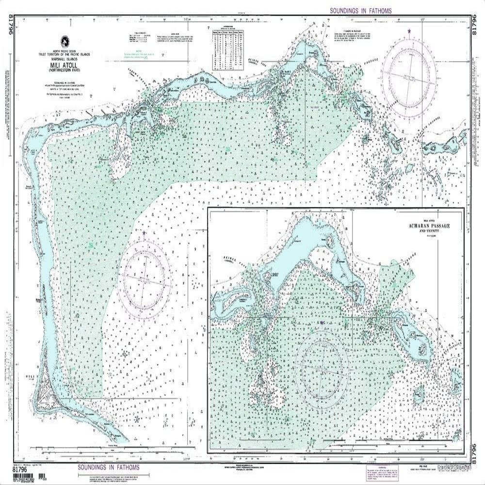 Paradise Cay Publications NGA Chart 81796: Mili Atoll Marshall Islands, Approx. Size 21" x 30" (Small Format Waterproof)