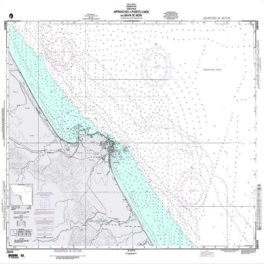 Paradise Cay Publications NGA Chart 28049: Approaches to Puerto Limon and Bahia De, Approx. Size 21" x 29" (Small Format Waterproof)