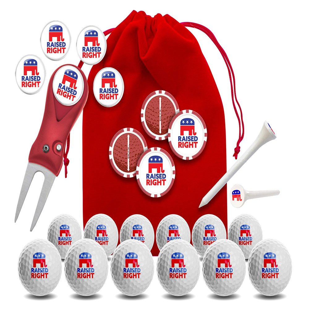 Clip Wipes Republican Golf Balls | Republican Golf Gifts & Accessories Package #7 (Raised-White)