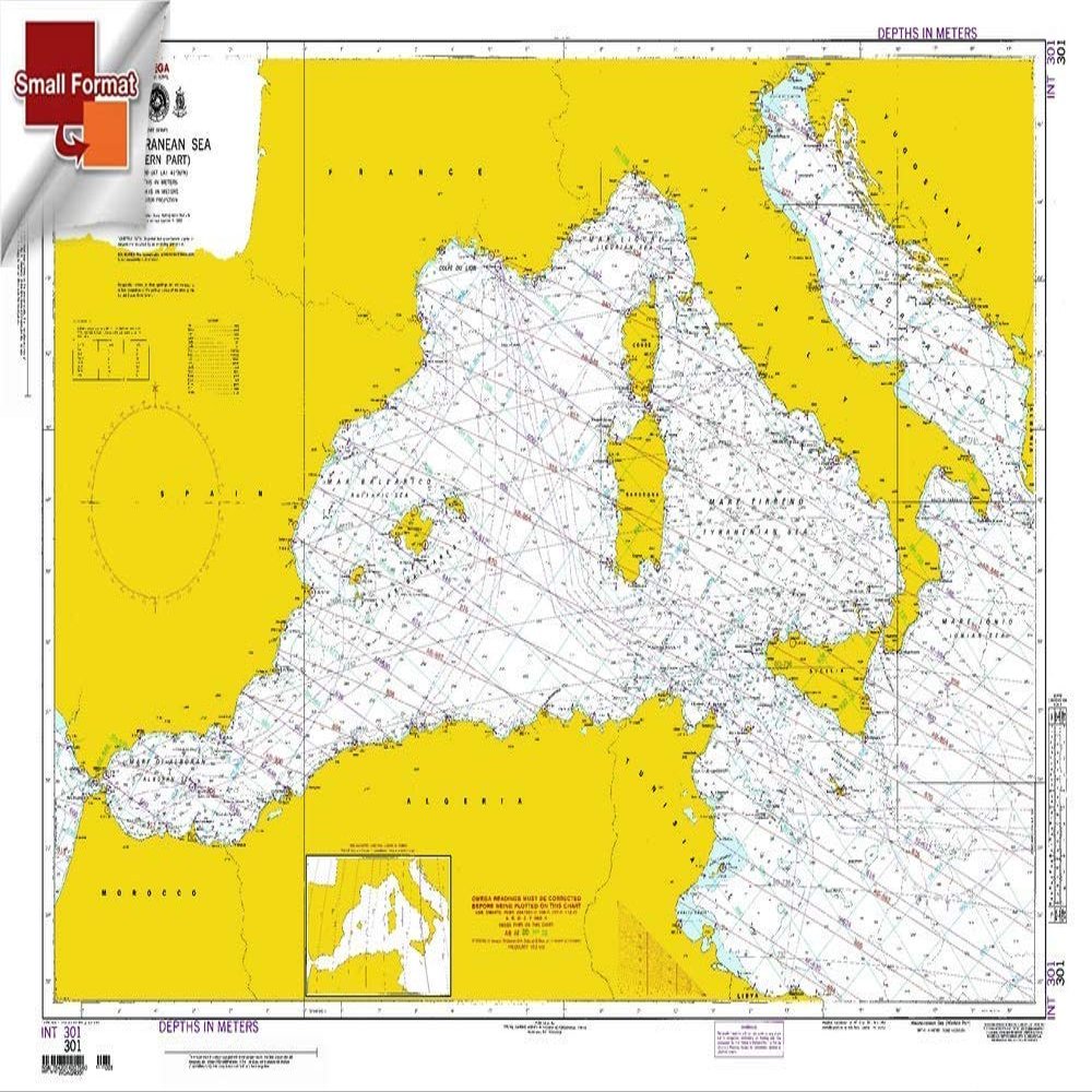 Paradise Cay Publications NGA Chart 301: Mediterranean Seawestern Part, Approx. Size 21" x 28" (Small Format Waterproof)