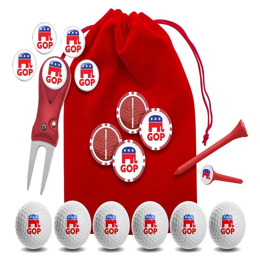 Clip Wipes Republican Golf Balls | Republican Golf Gifts & Accessories Package #4 (GOP-Red)