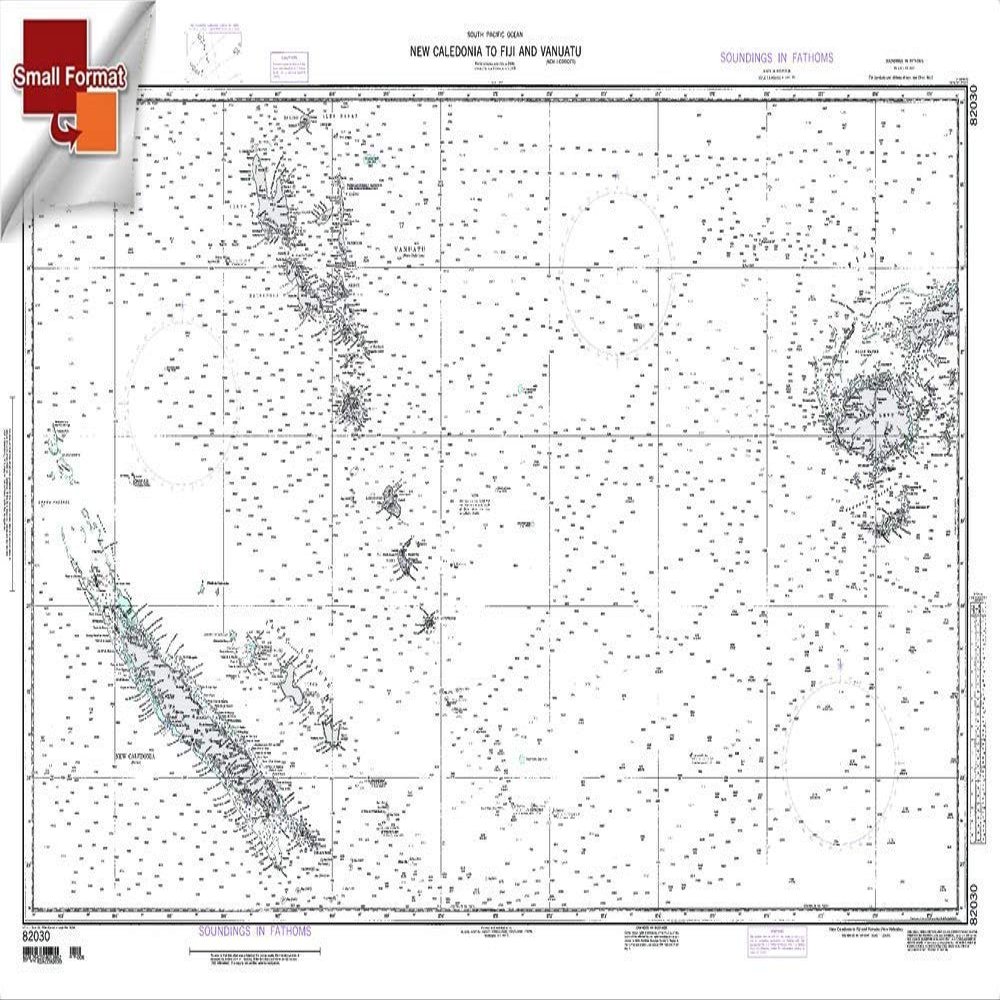 Paradise Cay Publications NGA Chart 82030: New Caledonia to Fiji is and Vanuatu, Approx. Size 21" x 31" (Small Format Waterproof)