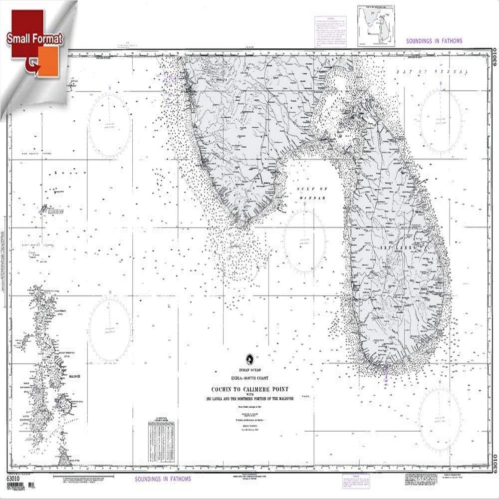 Paradise Cay Publications NGA Chart 63010: Cochin to Calimere Pt. with Sri Lanka [I, Approx. Size 21" x 31" (Small Format Waterproof)
