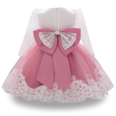 MYRISAM Baby Girls Long Sleeve Lace Dresses Princess 1st Birthday Bowknot Wedding Pageant Christening Baptism Tutu Gown Dusty Rose 6-9M