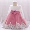 MYRISAM Baby Girls Long Sleeve Lace Dresses Princess 1st Birthday Bowknot Wedding Pageant Christening Baptism Tutu Gown Dusty Rose 6-9M view 3