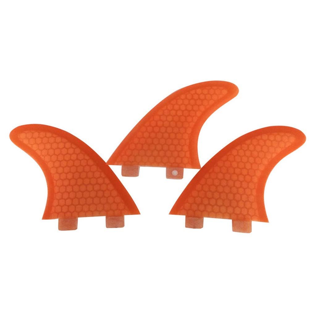 TOPWAYS Fiberglass Reinforced + Honeycomb Surfboard Fins (3), Tri/Thruster Fins Set FCS G5 G7 Style Surfboard Fins (Orange, G5)