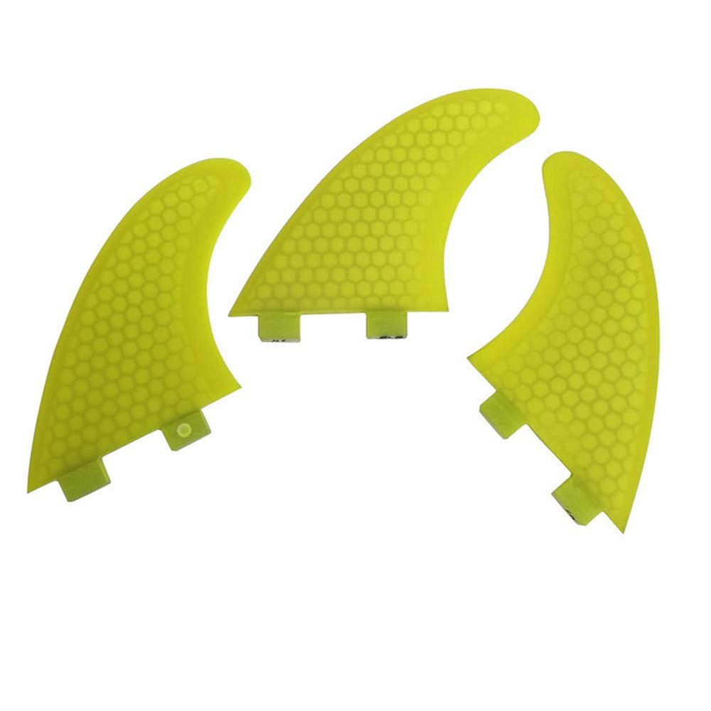 TOPWAYS Fiberglass Reinforced + Honeycomb Surfboard Fins (3), Tri/Thruster Fins Set FCS G5 G7 Style Surfboard Fins (Yellow, G7)