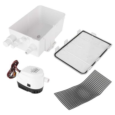 Shower Sump Pump, DC 12V/24V 750GPH Shower Sump Pump Automatic Switch Bilge Drain Box Multi Inlet for Marine Boat(24V)