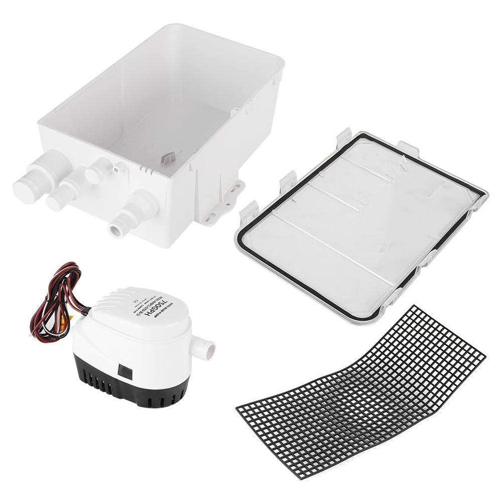 Shower Sump Pump, DC 12V/24V 750GPH Shower Sump Pump Automatic Switch Bilge Drain Box Multi Inlet for Marine Boat(24V)