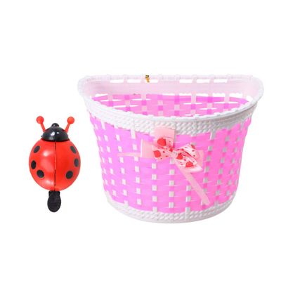 BESPORTBLE Bike Accessories for Kids Front Handlebar Bike Basket Bicycle Bell Bicycle Ladybug Bell Alarm Horn Bike Ring (Pink Basket)