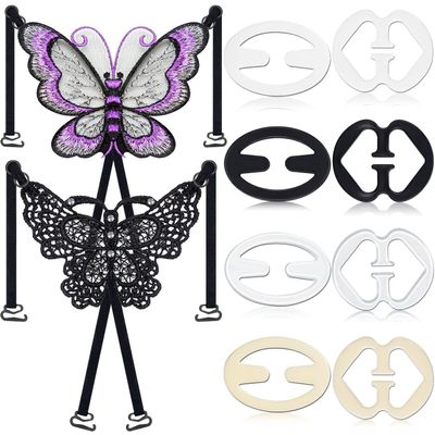 10pcs Bra Strap Clips Sets, 2Pcs Butterfly Bra Straps, 8 Pcs Adjustable Bra Clips, Butterfly Buckle for Bra Strap