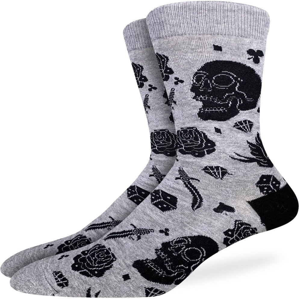 Good Luck Sock Men's Skulls Halloween Socks, Adult, Shoe Size 7-12