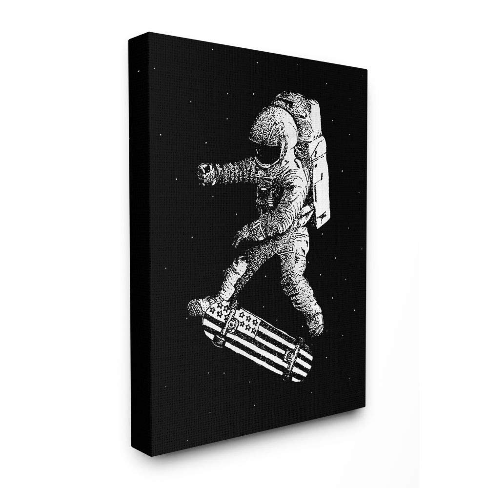 Stupell Industries Space Skateboard Skating Astronaut USA Flag Board, Designed by Robert Farkas Wall Art, 16 x 20, Canvas