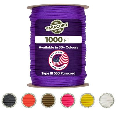 The Paracord Store | Type III 550 Paracord - 1000 FT Spool, Acid Purple | Heavy Duty 7 Strand Tactical Paracord - USA Made Nylon Outdoor Parachute Cord for Camping, Fishing & More - Survival Cord
