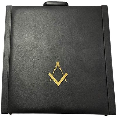 Masonic Regalia MM/WM and provincial Apron Briefcase with Yellow Square and Compass (Leather, Provincial Case)