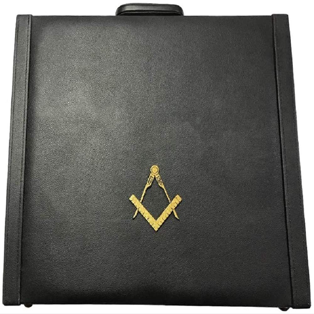 Masonic Regalia MM/WM and provincial Apron Briefcase with Yellow Square and Compass (Leather, Provincial Case)