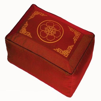 Boon Decor Rectangular Zafu Seat Meditation Cushion Buckwheat and Kapok Fill - Silkscreen Sacred Symbols (Dharma Wheel Saffron)
