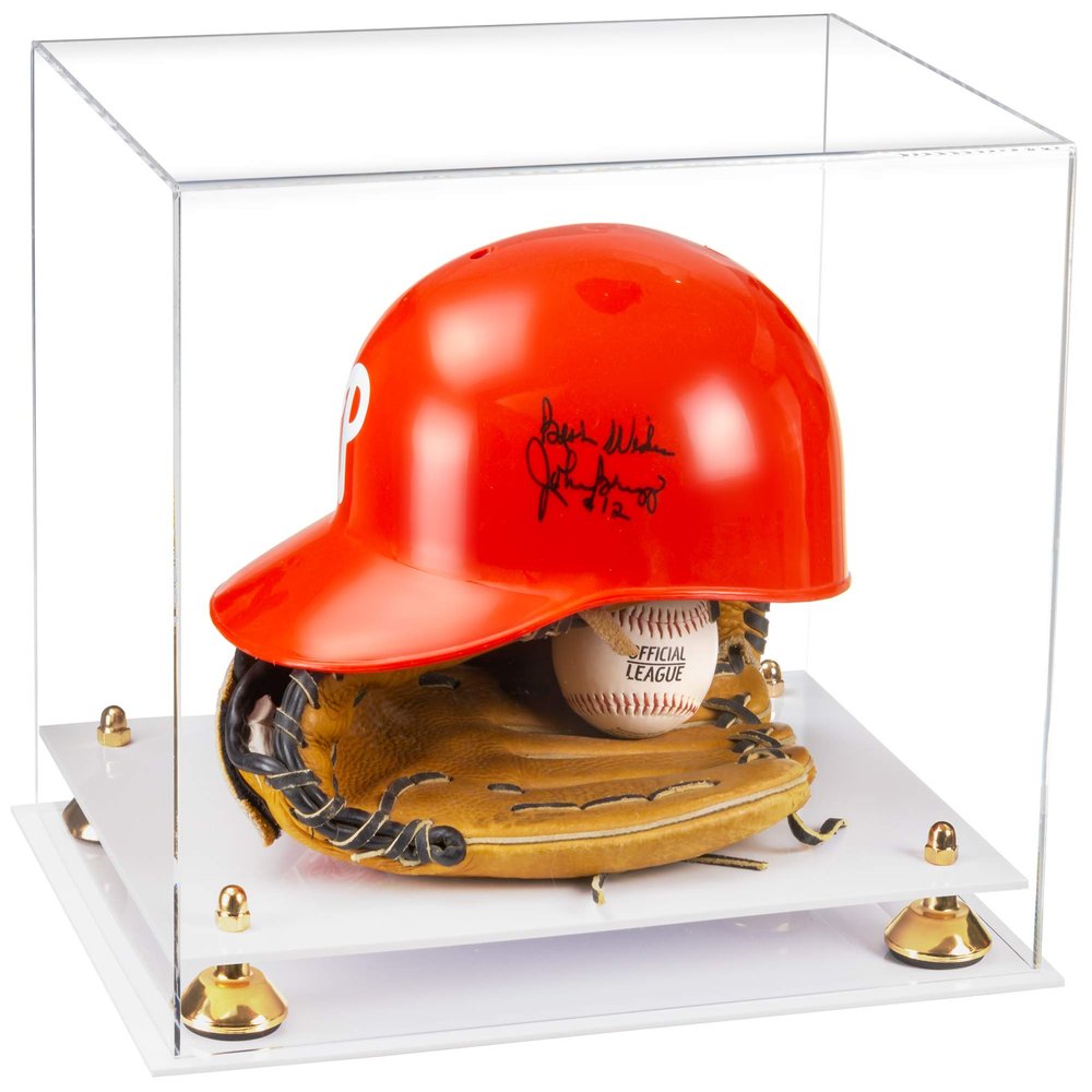 Better Display Cases Versatile Clear Acrylic Display Case - Large Rectangle Box with Gold Risers and White Base 14.5" x 11" x 12" (V44)