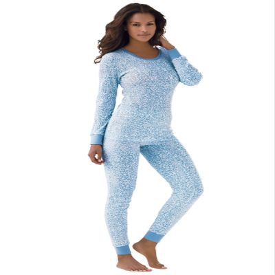 Comfort Choice Plus Size Thermal Crewneck Long-Sleeve Top - M, Pastel Blue Animal