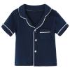JWWN Kids Short Sleeve Pajama Set 100% Cotton Button Down Sleepwear Little Girls Boys Summer Soft Lounge Set (Navy,4Years) view 3