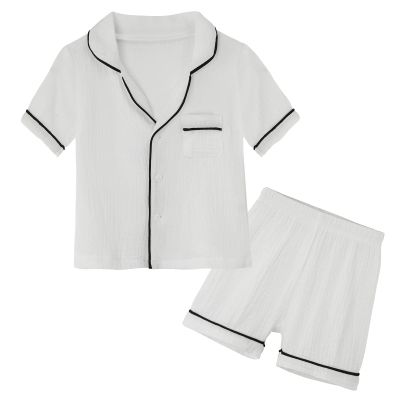 JWWN Kids Short Sleeve Pajama Set 100% Cotton Button Down Sleepwear Big Girls Boys Summer Soft Lounge Set (White,9Years)