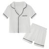 JWWN Kids Short Sleeve Pajama Set 100% Cotton Button Down Sleepwear Big Girls Boys Summer Soft Lounge Set (White,9Years) view 1