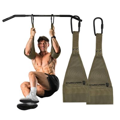Gymreapers Hanging Ab Straps for Pull-Up Bar  Hang Bar Assist Strap & Strength Workout Exercise Equipment, Padded Adjustable Arm Supports with 2 Steel Carabiners for Leg Raises, Abdominal & Core Training