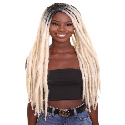 HPO Adult Women's Long Blonde Dreadlock Wigs with Dark Roots, Breathable Capless Cap Design for Comfort, Best for Halloween, Flame-retardant Synthetic Fiber