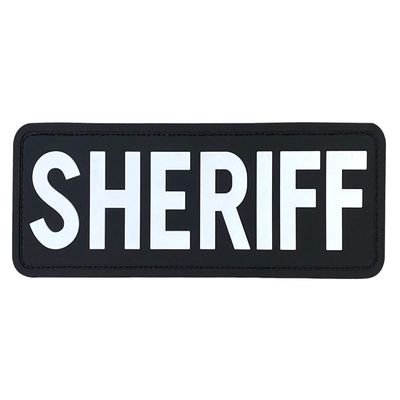 PVC Sheriff Patch Hook Fastener Back for MilitaryTactical Vest Combat Plate Carrier Law Enforcement (White, 6x2 inch)