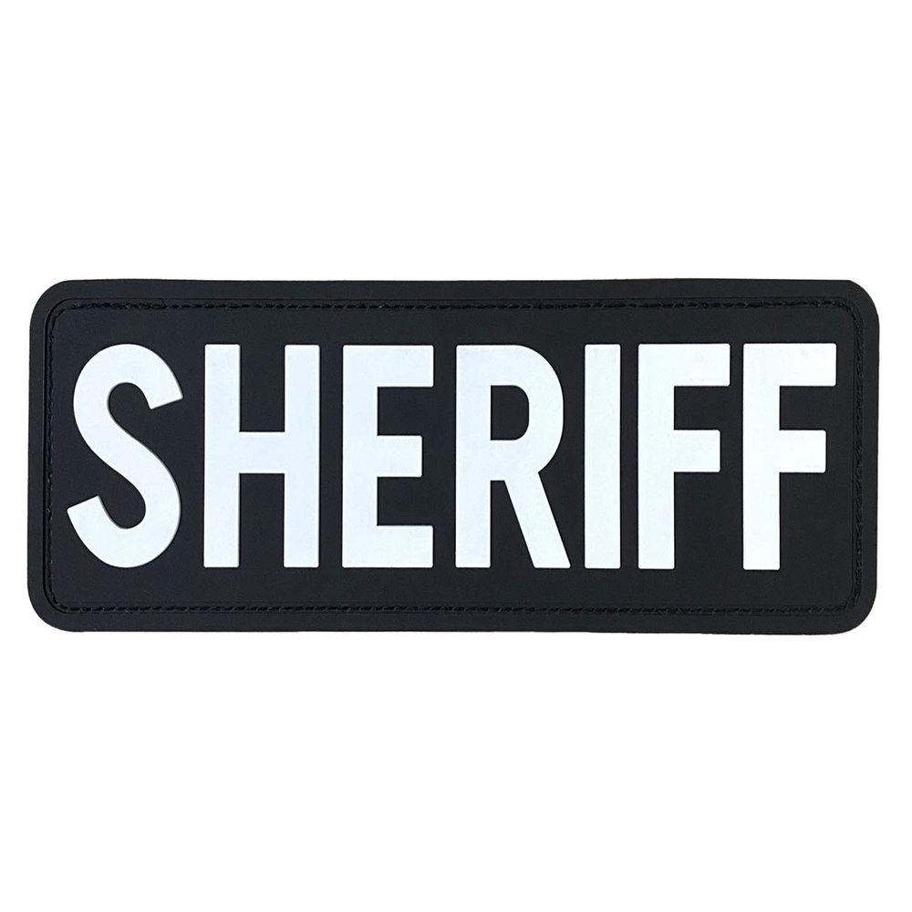PVC Sheriff Patch Hook Fastener Back for MilitaryTactical Vest Combat Plate Carrier Law Enforcement (White, 6x2 inch)