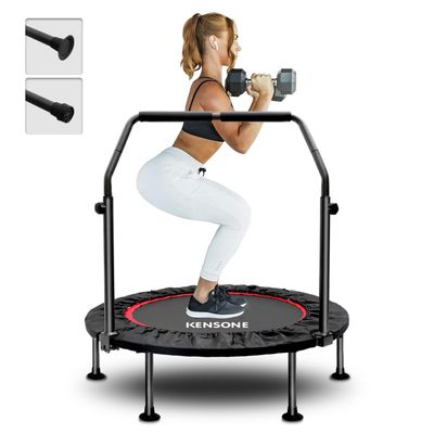 KENSONE 40" Foldable Mini Trampoline, Indoor Trampoline for Kids, Adults Indoor/Garden Workout, Fitness Rebounder with Adjustable Foam Handle, Max Load 330 lbs