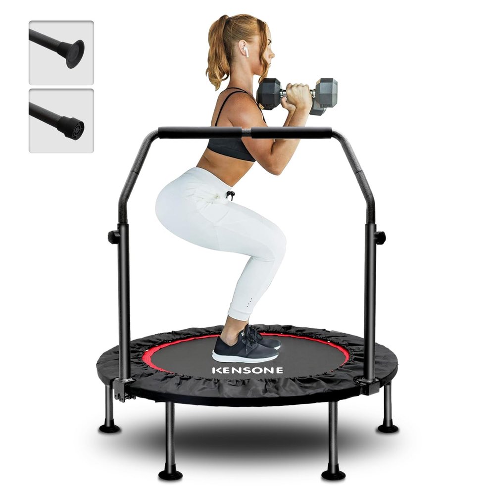 KENSONE 40" Foldable Mini Trampoline, Indoor Trampoline for Kids, Adults Indoor/Garden Workout, Fitness Rebounder with Adjustable Foam Handle, Max Load 330 lbs