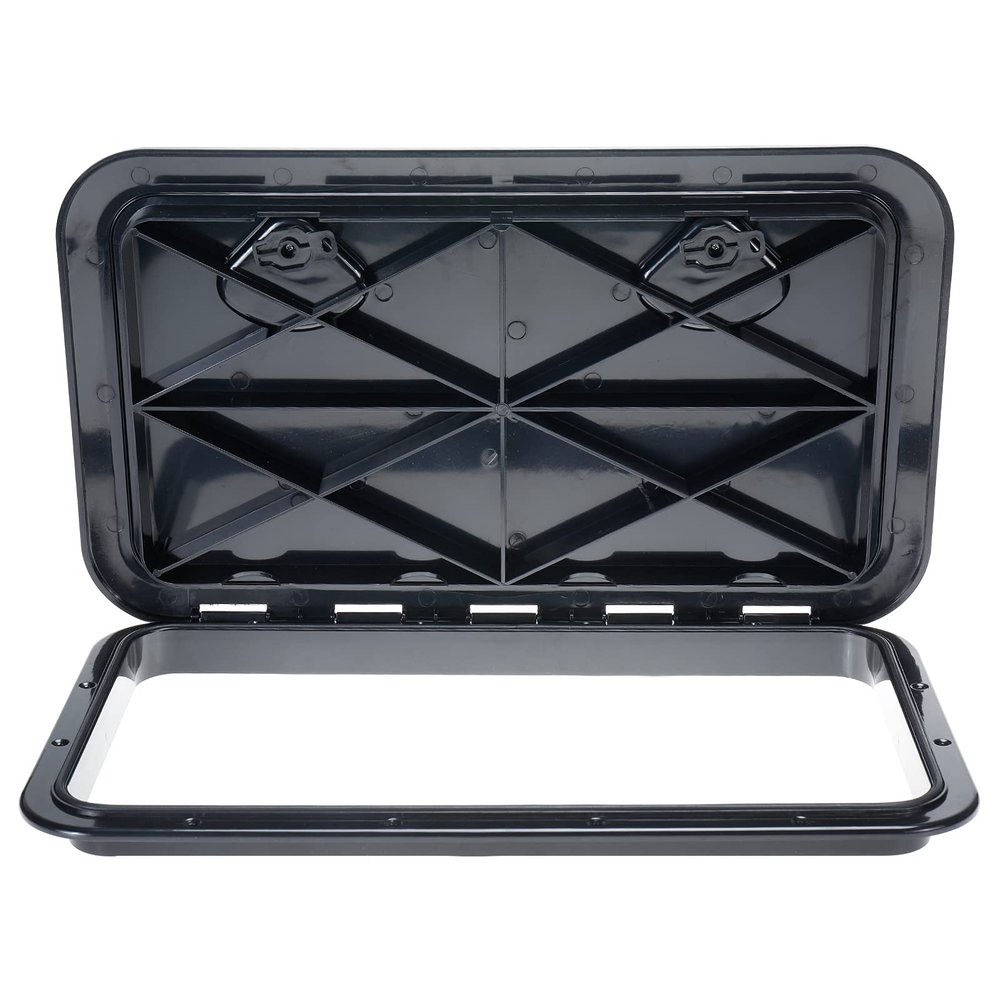 Amarine Made Boat Hatch 24" X 14", 180 Degree Lid Hinge Boat Deck Hatch, Marine Hatch with Non Slip Surface, Sturdy Construction Boat Access Hatch & Lid, Weatherproof and Easy to Install, Black