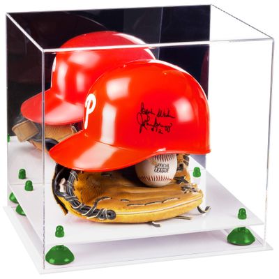 Better Display Cases Versatile Acrylic Display Case - Large Rectangle Box with Mirror, Green Risers and White Base 14.5" x 11" x 12" (V44)