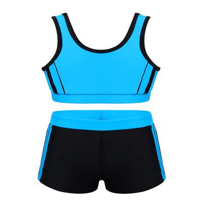 iiniim Kids Girls 2 Piece Athletic Sports Bra Tank Top with Shorts Tankini Swimsuit Summer Beach wear Bathing Suit Blue 3-4