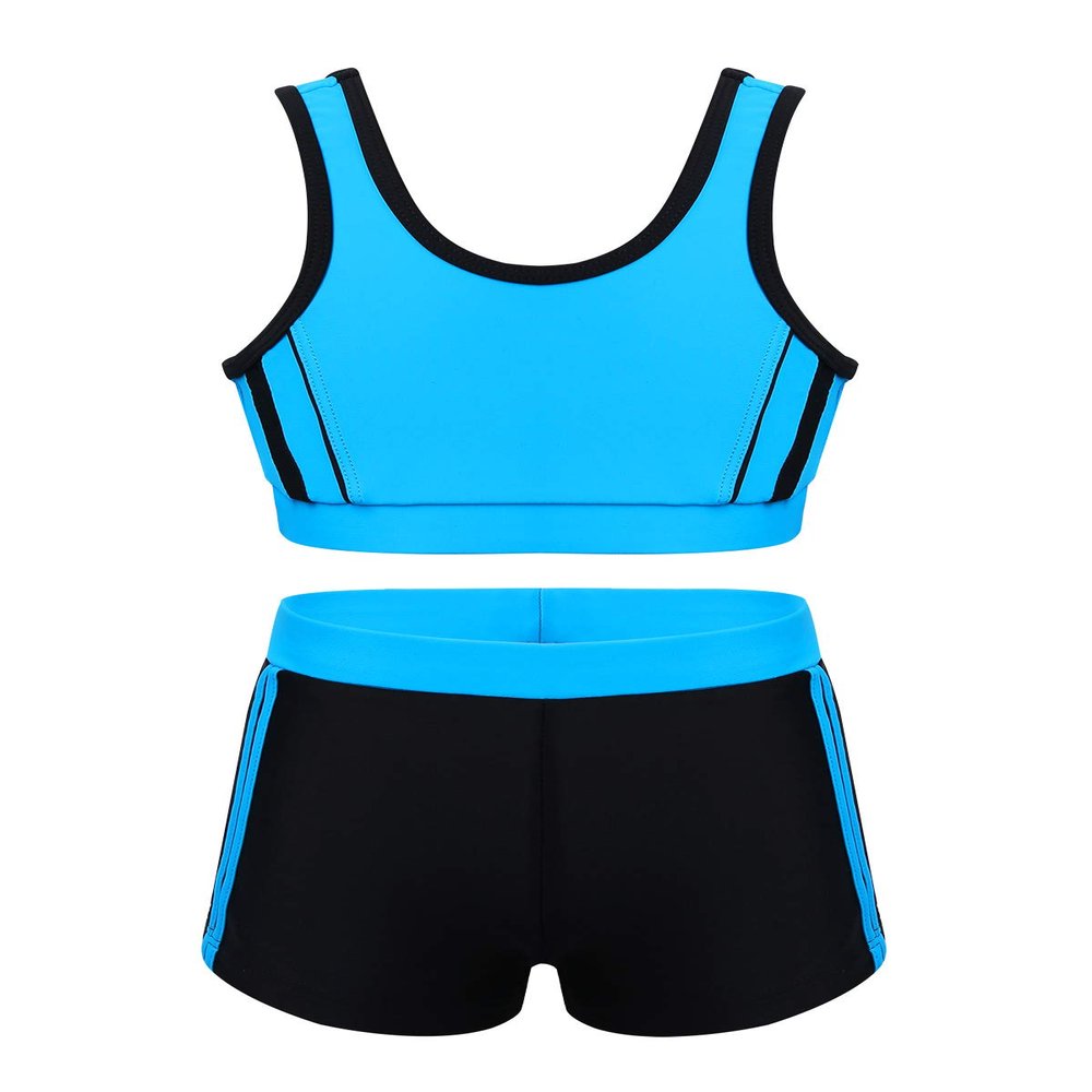 iiniim Kids Girls 2 Piece Athletic Sports Bra Tank Top with Shorts Tankini Swimsuit Summer Beach wear Bathing Suit Blue 3-4