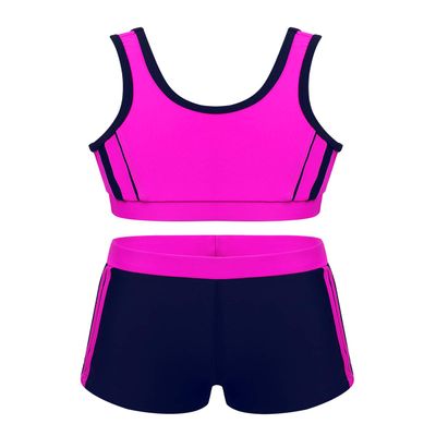 iiniim Kids Girls 2 Piece Athletic Sports Bra Tank Top with Shorts Tankini Swimsuit Summer Beach wear Bathing Suit Rose Red 3-4