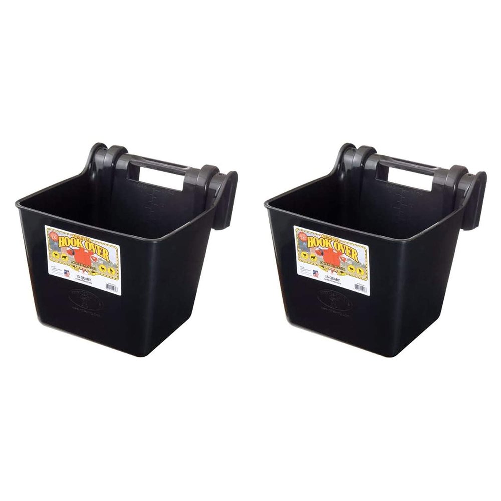 Little Giant HF15BLACK Heavy Duty 15 Quart Mountable Plastic Hook Feeder, Black (2 Pack)
