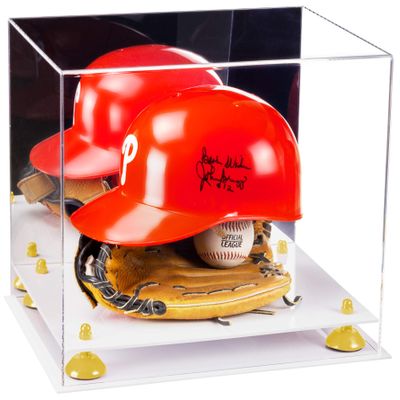 Better Display Cases Versatile Acrylic Display Case - Large Rectangle Box with Mirror, Yellow Risers and White Base 14.5" x 11" x 12" (V44)