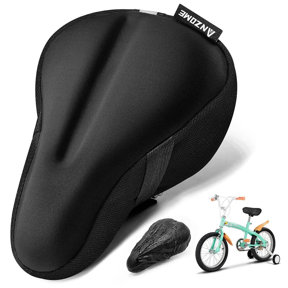 ANZOME Kids Gel Bike Seat Cushion Cover, 9"x6" Memory Foam Child Bike Seat Cover Extra Soft Small Bicycle Saddle Pad, Kids Bicycle Seat Cover with Water&Dust Resistant Cover