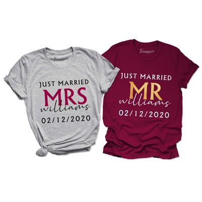 Just Married Shirt Personalized His and Her Tee Matching Newlywed Mrs Mr Outfits