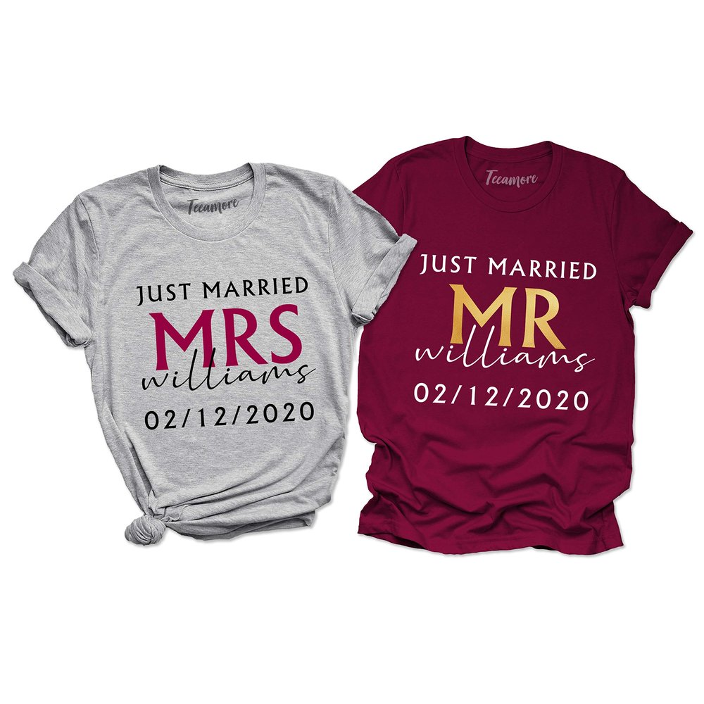 Just Married Shirt Personalized His and Her Tee Matching Newlywed Mrs Mr Outfits