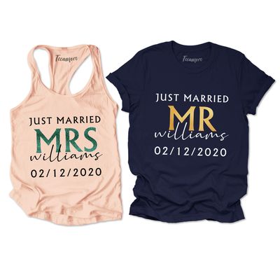 Just Married Shirt Personalized His and Her Tee Matching Newlywed Mrs Mr Outfits