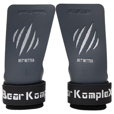 Bear KompleX - Premium Hand Grips for Fitness & Gymnastics, No-Slip Pull Up Grips for Weight Lifting, Strength Training & Bar Work, Palm Protection with Padded Wrists, Carbon No-Hole Design - Large