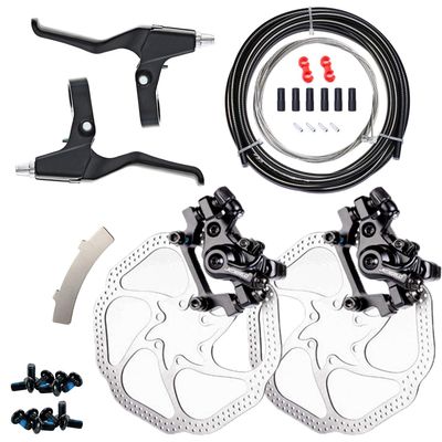 Farbetter Mechanical Bike Disc Brake Kit, Including Front and Rear Caliper, Brakes Cables, Brake Levers, 160mm Rotor, with Cable End Tips Caps, Rotating S-Hook Clips, Disc Rotor Adjuster (Black)