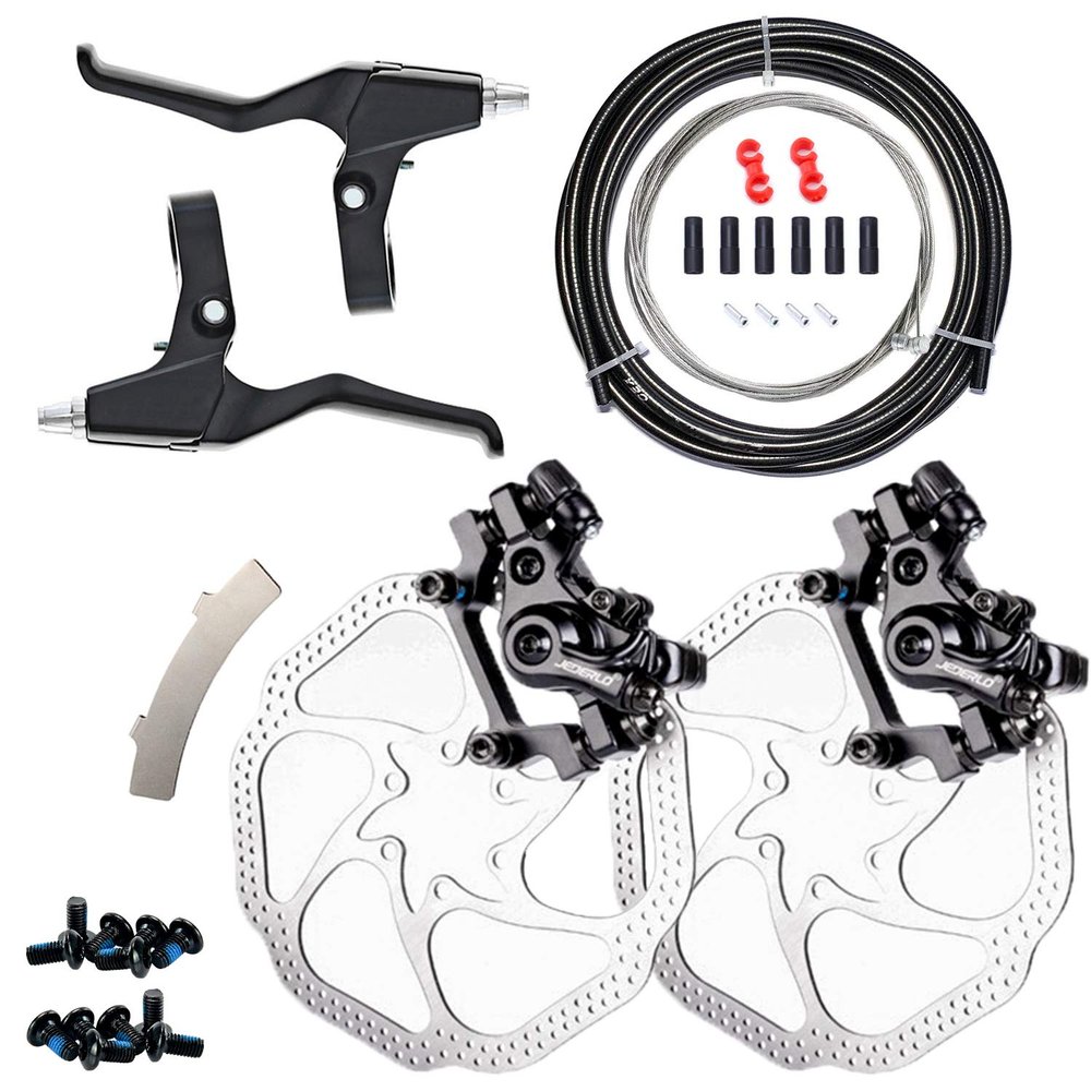 Farbetter Mechanical Bike Disc Brake Kit, Including Front and Rear Caliper, Brakes Cables, Brake Levers, 160mm Rotor, with Cable End Tips Caps, Rotating S-Hook Clips, Disc Rotor Adjuster (Black)