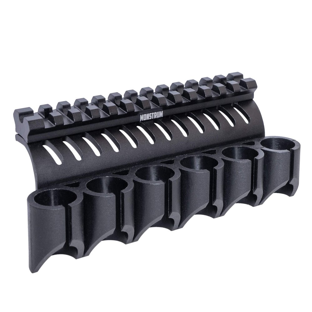Monstrum Side Mounted 12 Gauge Shotgun Shell Holder with Picatinny Rail Mount for Drilled and Tapped Remington 870 Model Receivers