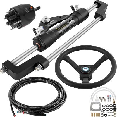 VEVOR Hydraulic Outboard Steering Kit, 300HP Helm Pump, 18 ft Hydraulic Nylon Hose, 13.5" Steering Wheel, Aluminum Alloy Hydraulic Boat Steering System for Center Console, Bass Boats, Flats Boats