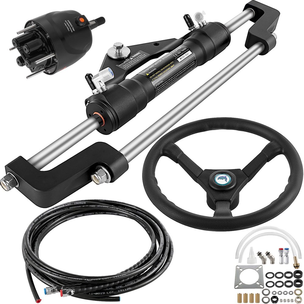 VEVOR Hydraulic Outboard Steering Kit, 300HP Helm Pump, 18 ft Hydraulic Nylon Hose, 13.5" Steering Wheel, Aluminum Alloy Hydraulic Boat Steering System for Center Console, Bass Boats, Flats Boats