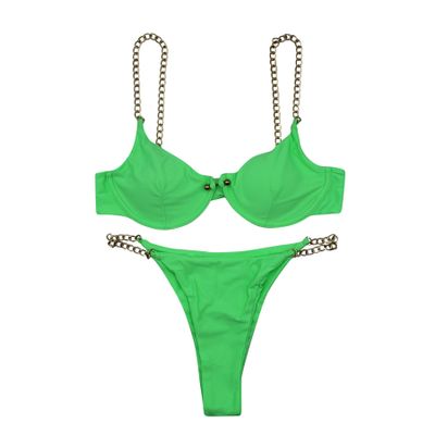AIBEARTY Women's Sexy Metal Chain Strap Triangle Bikini Set 2 Piece Swimsuit Bathing Suit for Beach Party Festival (Green, Medium)